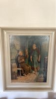 Tableau peinture moines dans cave à vin vintage cadre