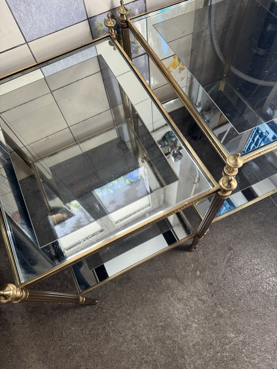 Comodini: 2 Antike Beistelltisch Messing Glas Retro 60er – Usato da Zürich venduto da sophmuell 5