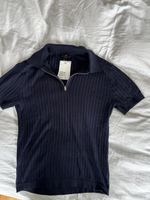 H&M Slim Fit Knitted Polo Shirt Size S Navy Blue New