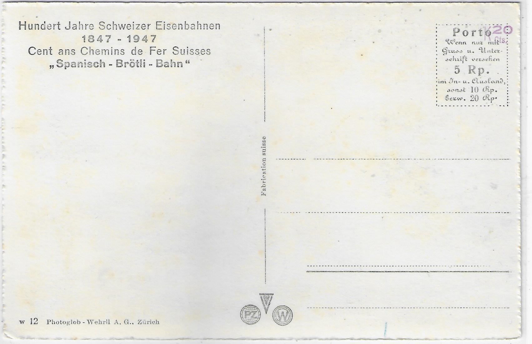 Cartoline postali: Spanisch-Brötli-Bahn - 1847-1947 – Usato da Ettingen venduto da Kartenplanet 1