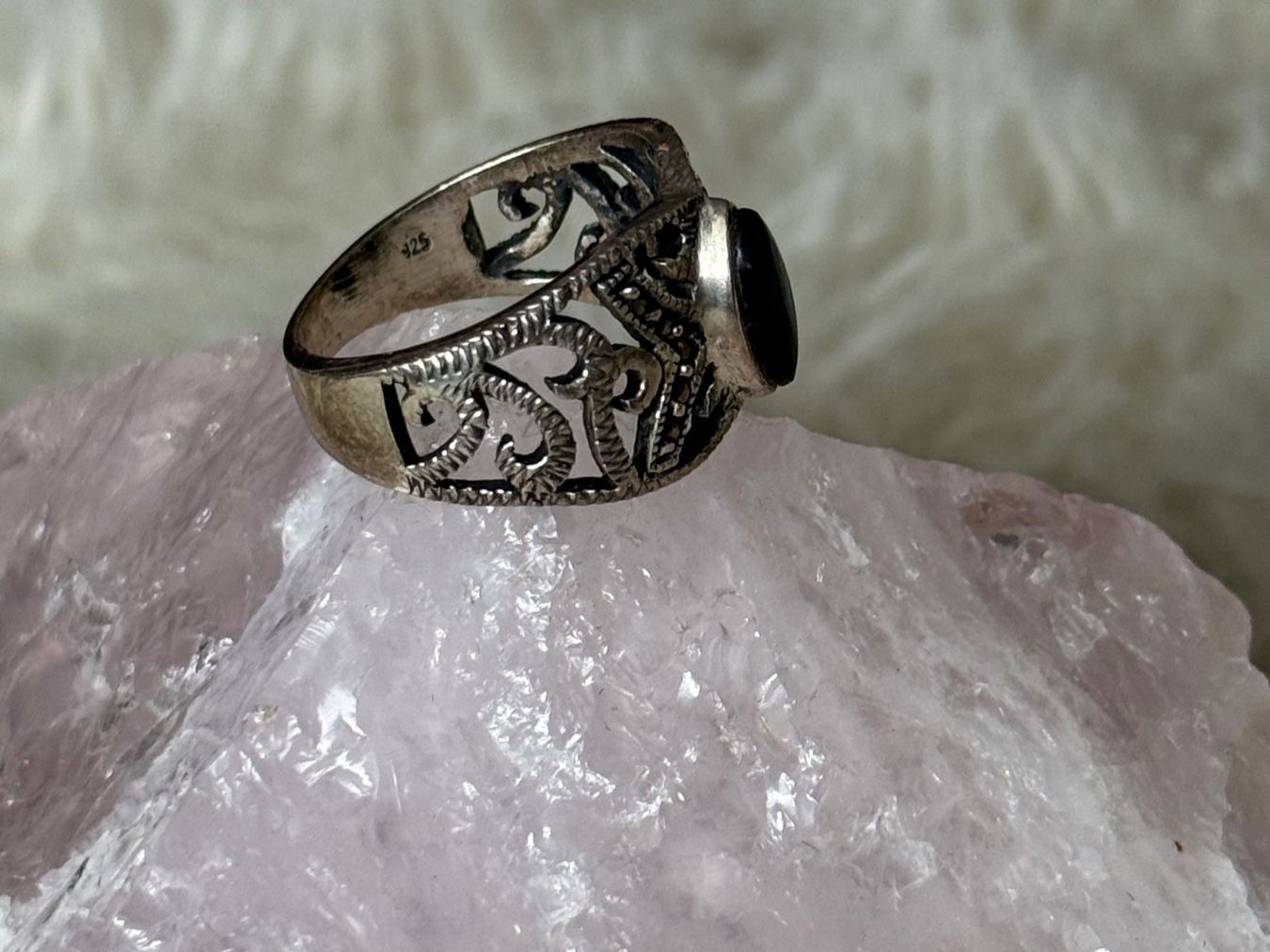 Anelli: Vintage Silberring 925 mit schwarzem Stein – Usato da Istighofen venduto da Ringparadies 1