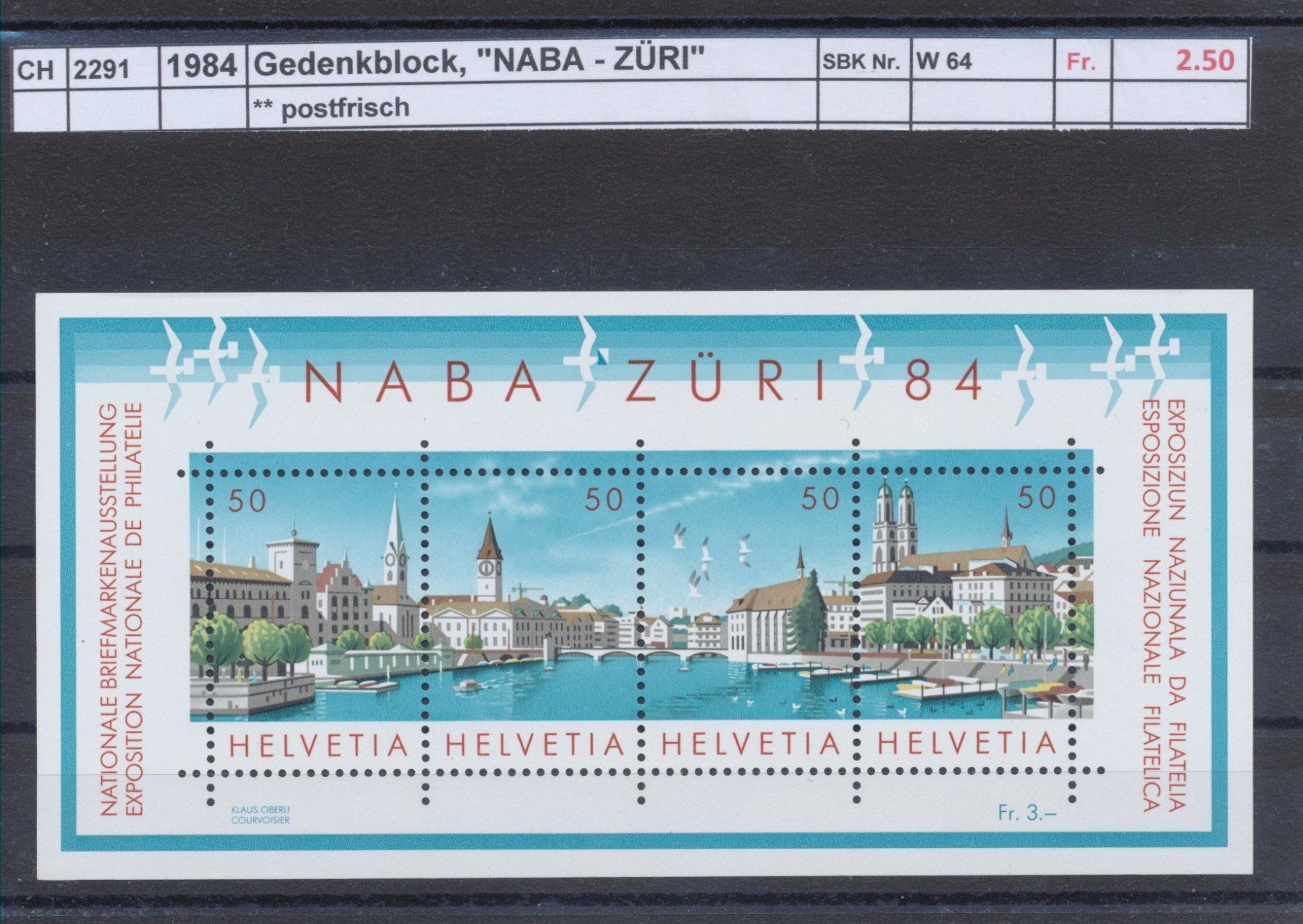 Tutti i francobolli: 1984 "NABA ZÜRI - Gedenkblock", ** postfrisch – Nuovo (secondo la descrizione) da Winterthur venduto da Zupogeru