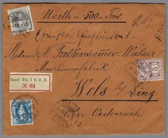 SBK 69D + 70D + 60B 0 BASEL 21.V.96. WERTBRIEF NACH OE!