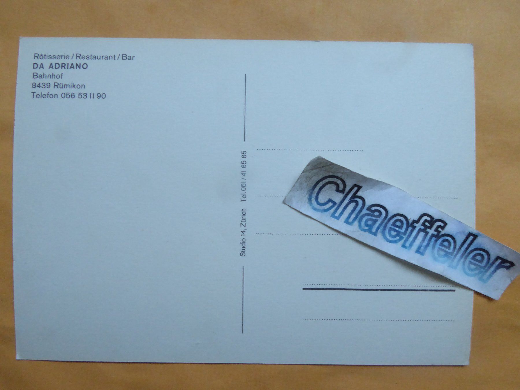 Cartoline postali: Rest. DA ADRIANO, Bahnhof, 8439 Rümikon – Usato da Zürich venduto da Chaeffeler 1