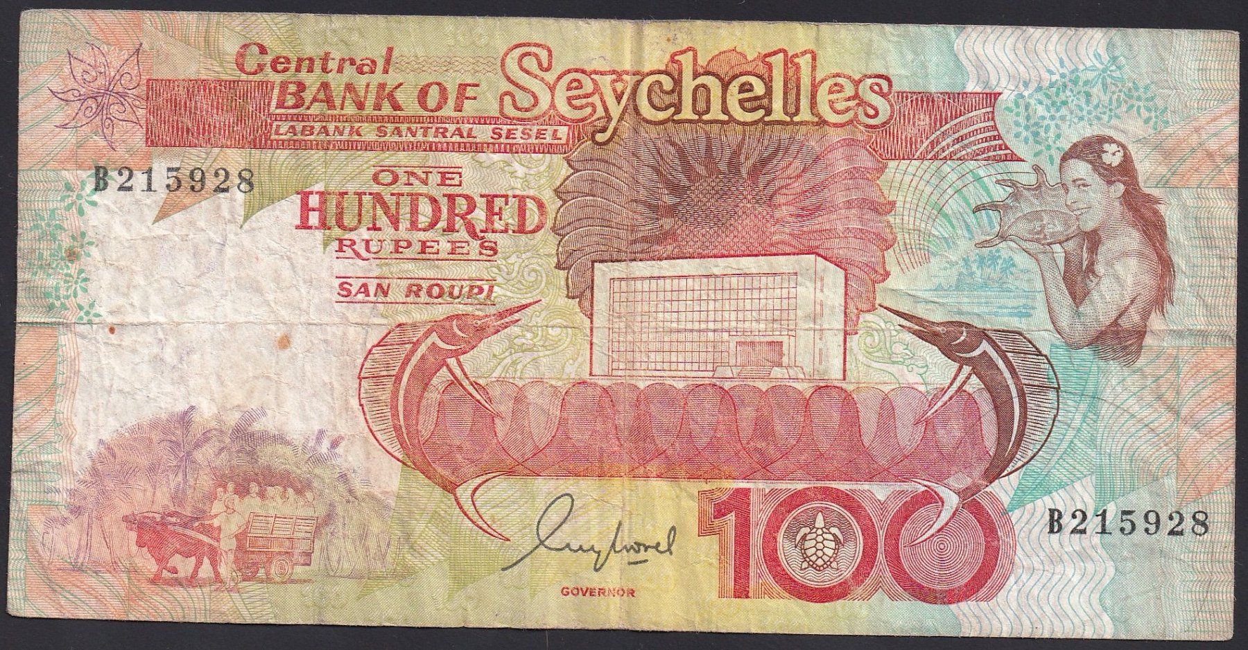 Banknoten: Seychelles 100 Rupees 1989 – Gebraucht aus Brugg AG von banknoten_muesli