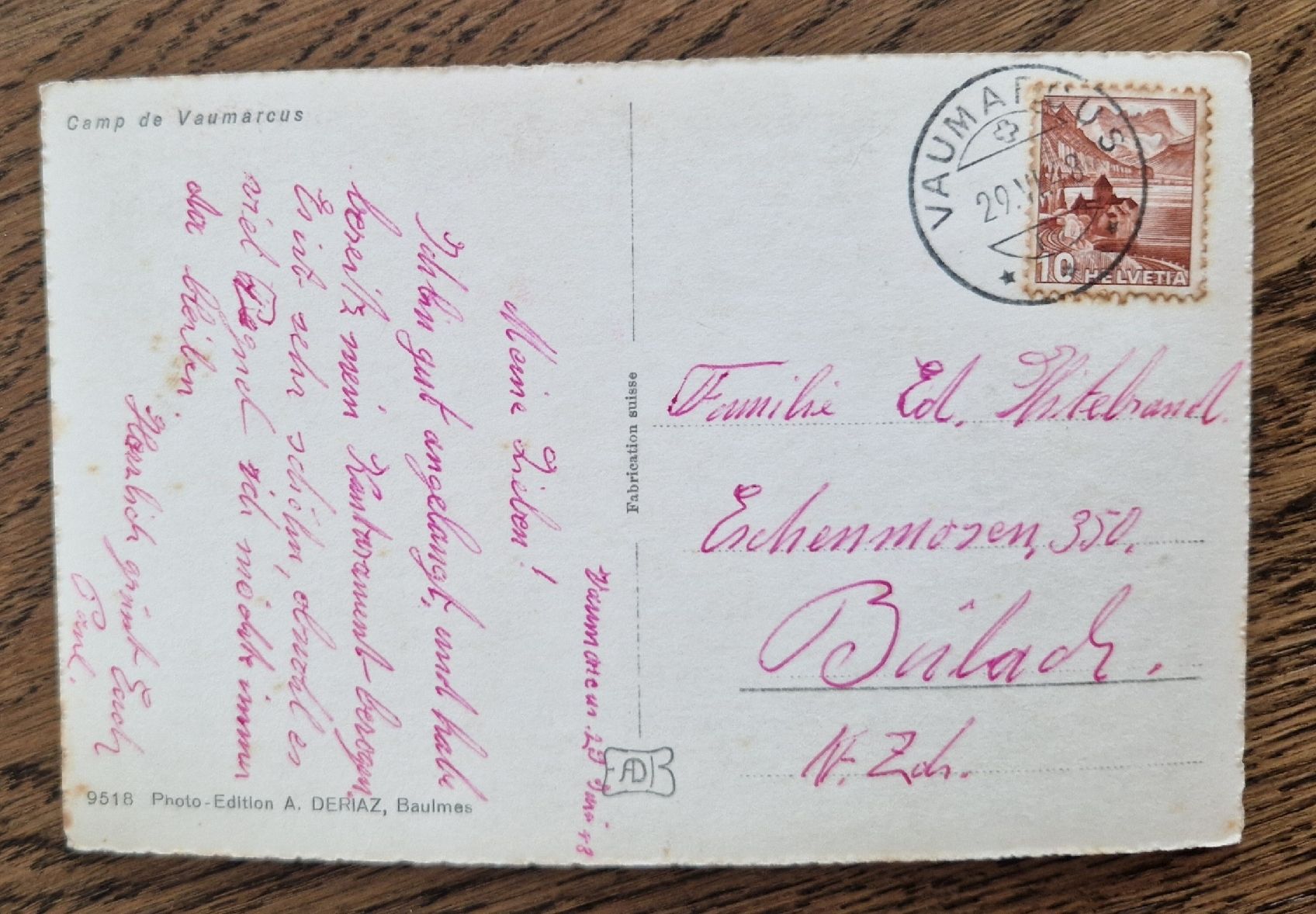 Cartes postales: Camp de Vaumarcus 1948 nach Bülach – D'occasion à Ebikon par Donar50 1