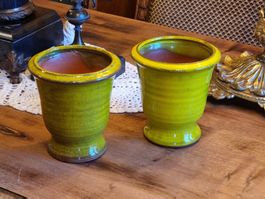 2x Keramik-Übertopf grün HANDMADE (ca. 13 cm)