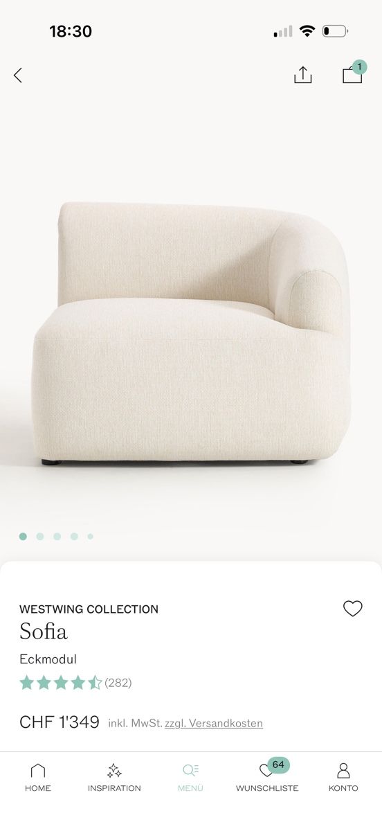Sofas: Westwing Sofia Eckmodul cremeweiss Gebrauchsspuren – Gebraucht aus Zürich von and_v5kz 8