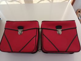 Paire de sacoches vélomoteur rouge synthétique vintage 