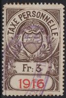 3 Fr. Fiskalmarke vom Kanton WAADT - 1916