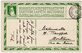 Bundesfeierkarte ohne WS mit Feldpoststempel nach MONTREUX