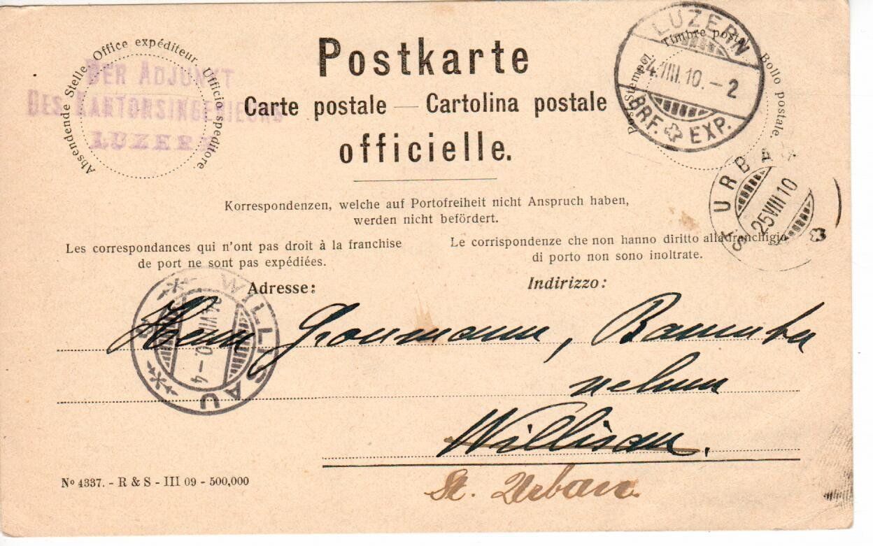 Tutti i francobolli: PK, Luzern 1910 officielle – Usato da Wolhusen venduto da Curver9