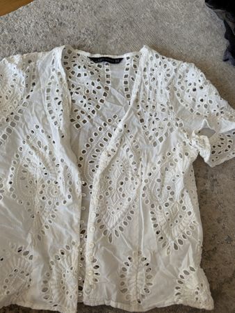 Zara Woman Bluse Weiss Lochmuster XS - Sommer Look!