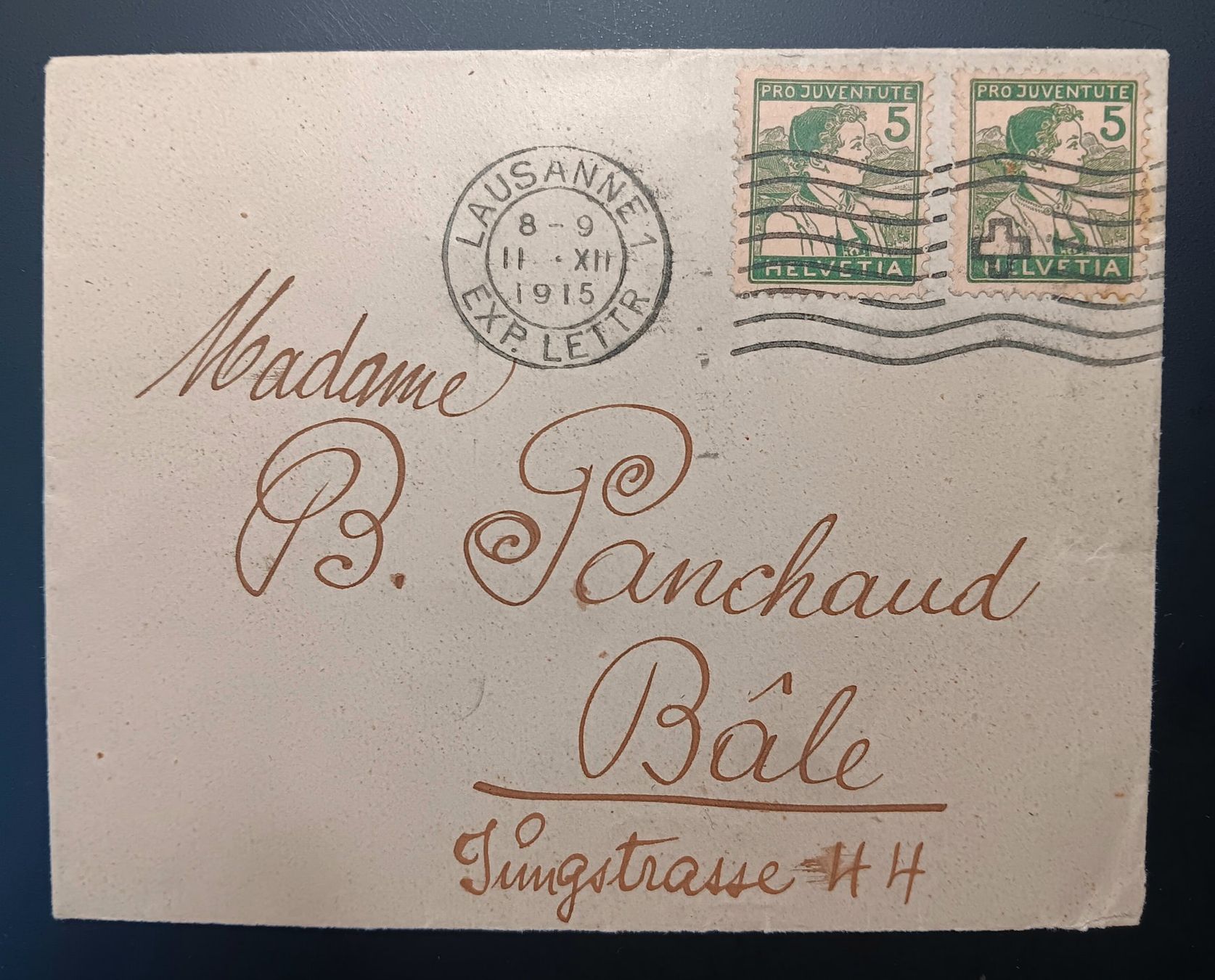 Alle Briefmarken: PRO JUVENTUTE BRIEF NACH BASEL 1915 – Gebraucht aus Holderbank AG von DINOS-PHILA