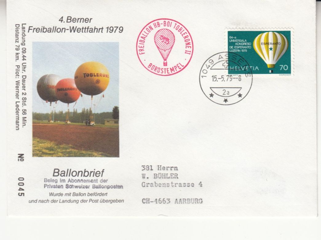 Tutti i francobolli: 4. Berner Freiballon-Wettfahrt 1979 – Usato da Bürglen TG venduto da StampGraf