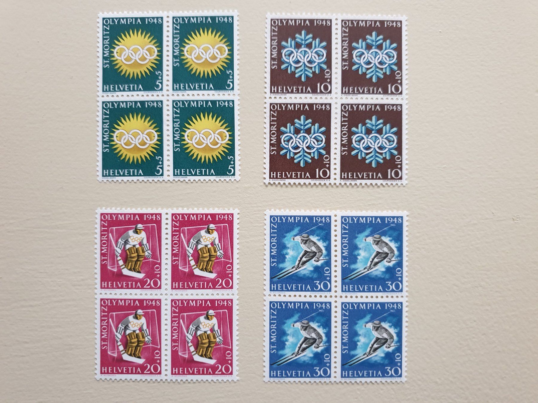 Tutti i francobolli: St.Moritz 4erBlocks Olympia 1948 St. Moritz top postfrisch – Nuovo (secondo la descrizione) da Frauenfeld venduto da Kasico