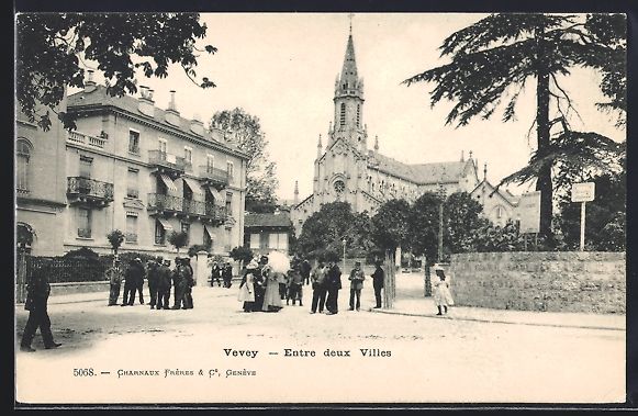 Cartoline postali: AK Vevey, Ortspartie an der Kirche – Usato da Berlin venduto da bartko-reher