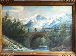 Tableau de montagne signé, Meije pont du Chazelet