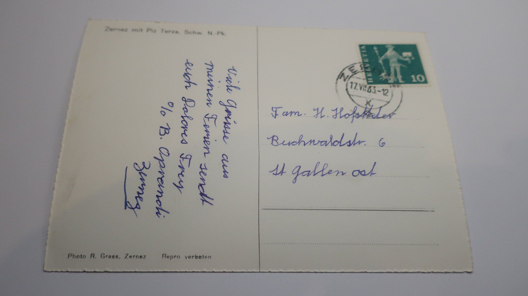 Cartoline postali: Zernez mit Piz Terza Schw.  1963 – Usato da Cormoret venduto da Pascalll2001 2