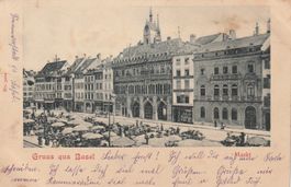 Ansichtskarte Basel Marktplatz mit Rathaus guter Zustand