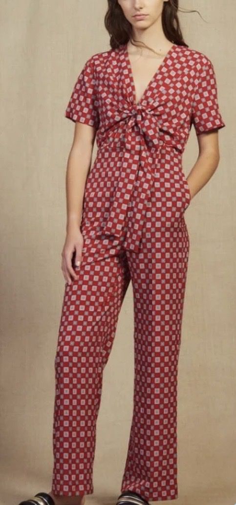 Sandro Tute: SANDRO Casey tie front printed crepe de chine jumpsuit – Usato da Münchenstein venduto da B771 4