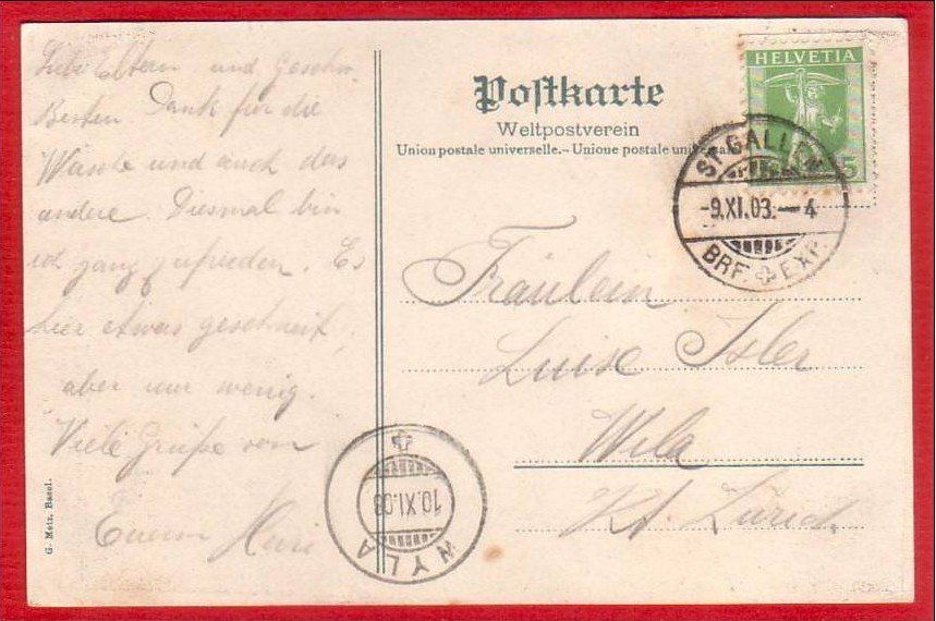 Cartoline postali: ST. GALLEN ROSENBERGSTRASSE, WAPPEN, 1909 – Usato da Grüningen venduto da Kartenlaube 1