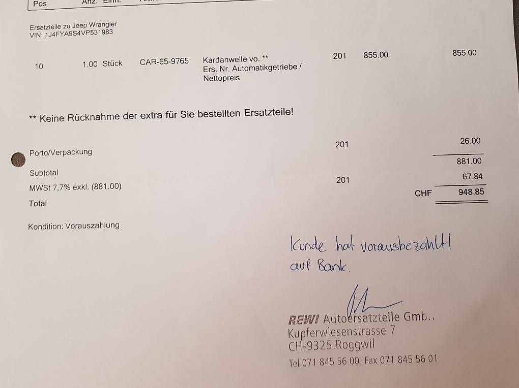 Tutti pezzi di ricambio auto: Jeep TJ Kardanwelle NEU – Usato da Gamprin venduto da Severin1997 4