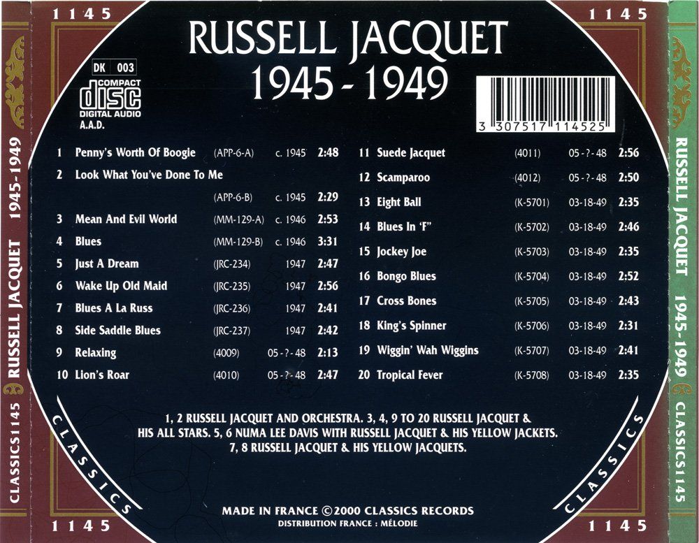 CD: Jazz-CD:  Russell Jackson 1945 - 1949  (Classics) – Usato da Hochfelden venduto da mue_lhm9 2