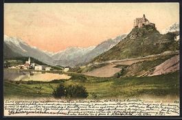 AK Tarasp, Blick zum Schloss, 1901