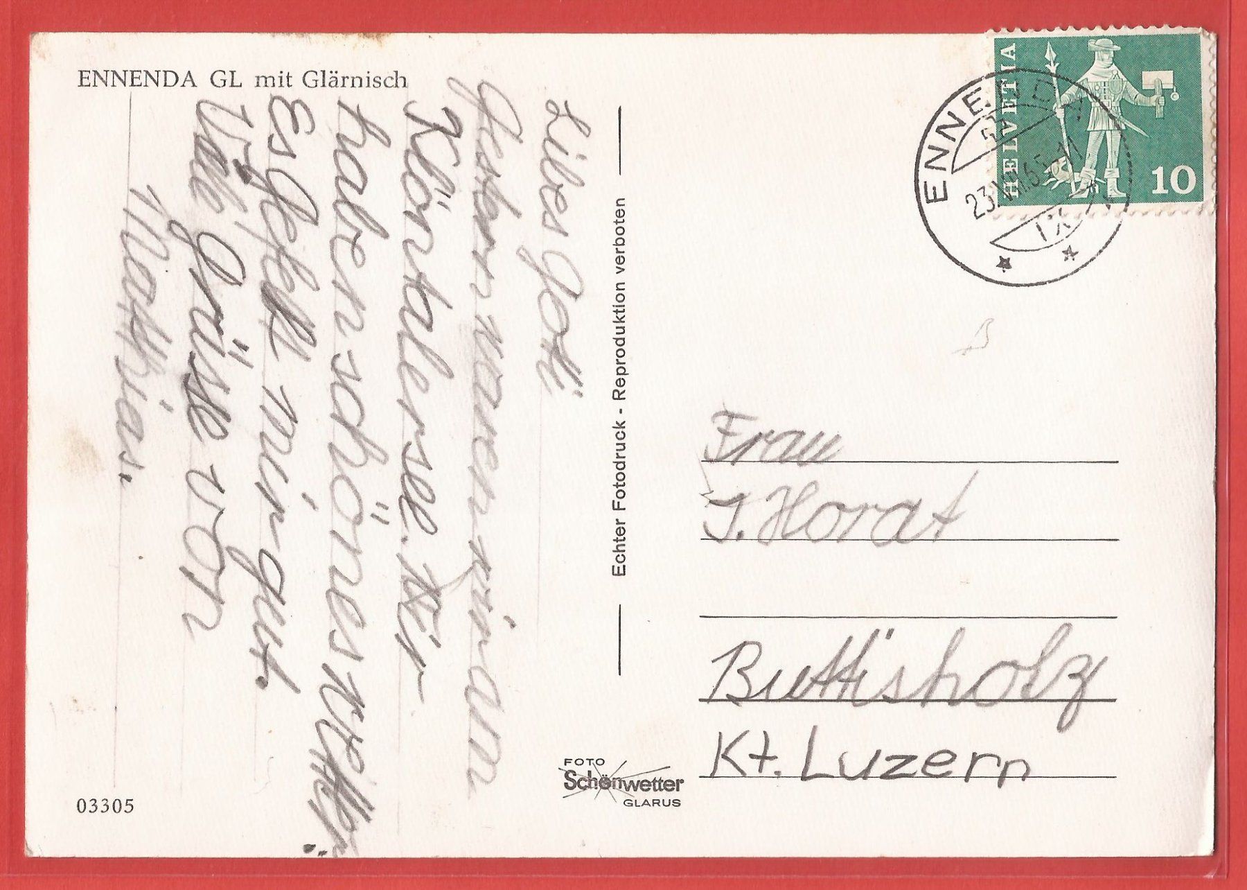 Cartoline postali: Ennenda mit Glärnisch - 1965 – Usato da Fislisbach venduto da Porano 1