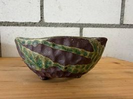 Handgefertigte Bonsaischale Keramik  grün/braun