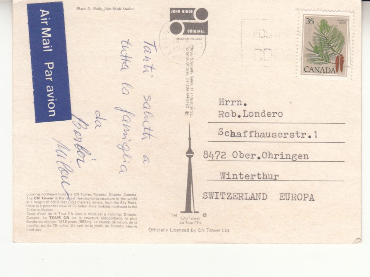 Cartoline postali: Ontario 1980 – Usato da Bürglen TG venduto da StampGraf 1