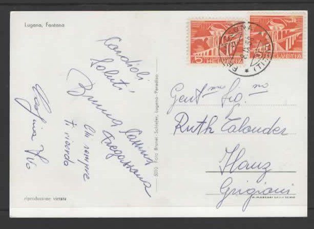 Ansichtskarten: LUGANO - FONTANA  1958  (L – Gebraucht aus Ruggell von Masescha 1
