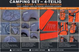 Camping-Set – Zelt + Rucksack + Isomatte + Kissen