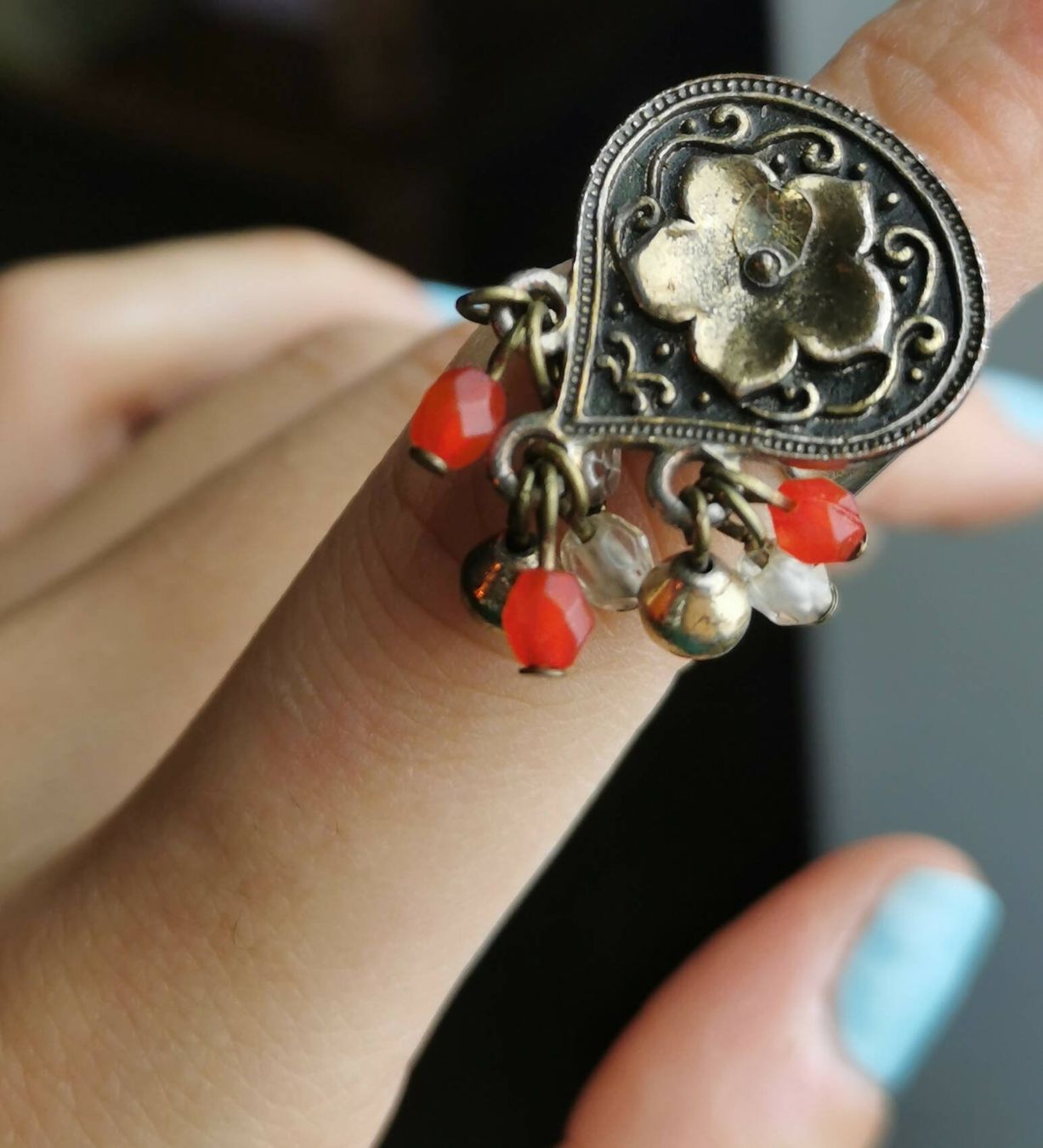 Anelli: Orientalischer Ring mit Blume, Perlen im Vintage Boho Look – Usato da Wettingen venduto da JasminL92-2 1