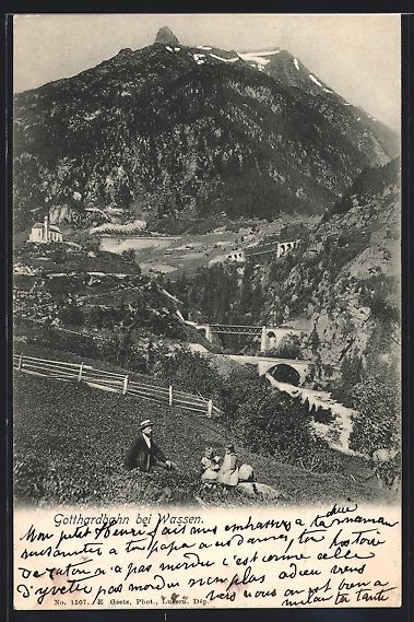 Cartes postales: AK Wassen, Panorama mit Gotthardbahn – D'occasion à Berlin par bartko-reher