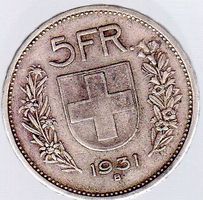 CH SILBERMÜNZE 1931 TELL BRUSTBILD 10 * (STERNE) ÜBER KOPF