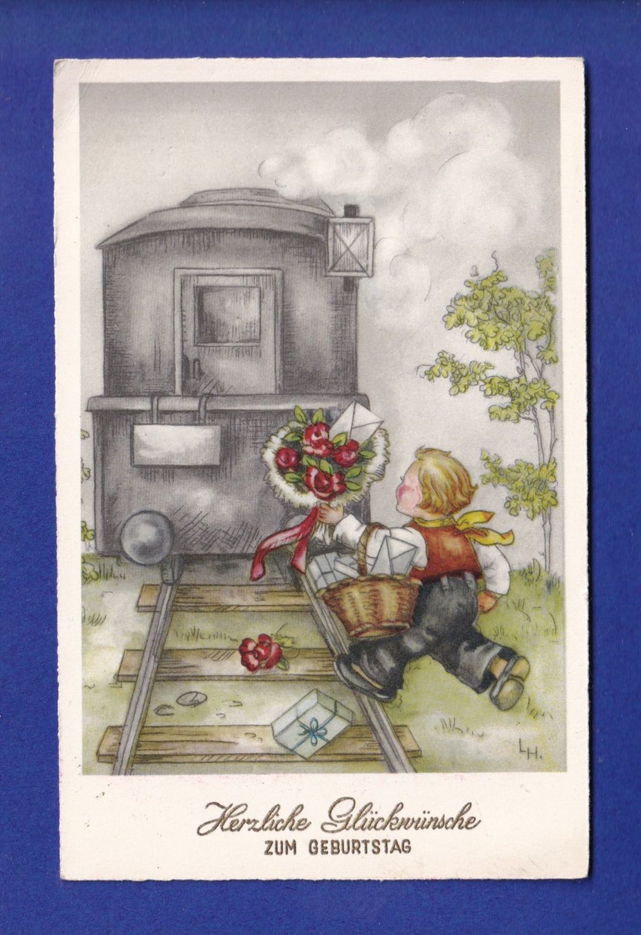 Cartes postales: ENFANT - Petit garçon - Fleurs - Train – D'occasion à Pully par nicecards-shop