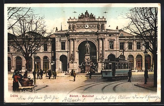 Cartoline postali: AK Zürich, Bahnhof mit Strassenbahn – Usato da Berlin venduto da bartko-reher