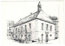 Neuchâtel, Temple du Bas, dessin à l'encre