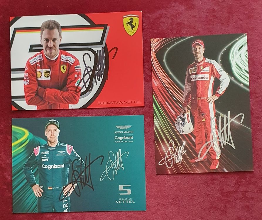 3x signierte Sebastian Vettel Autogrammkarten (Gebraucht) in ...