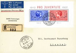 Pro Juventute Block 1937 auf Jubiläumsbrief von Lausanne