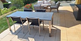 Premium Sitzgruppe 90x200 Edelstahl Tisch inkl. 4 Stühlen