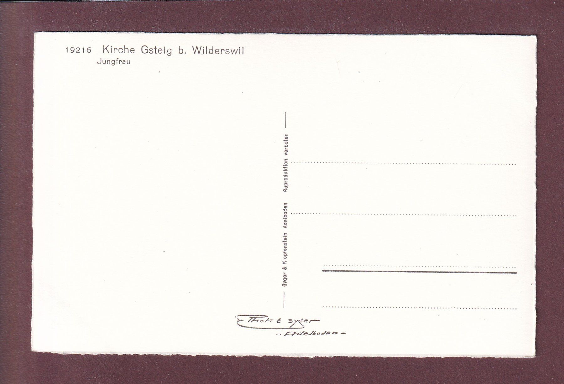 Cartoline postali: KIRCHE GSTEIG bei Wilderswil – Usato da Pully venduto da nicecards 1