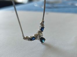 18K Weissgold Halskette mit Saphiren & Diamanten 750 Gold