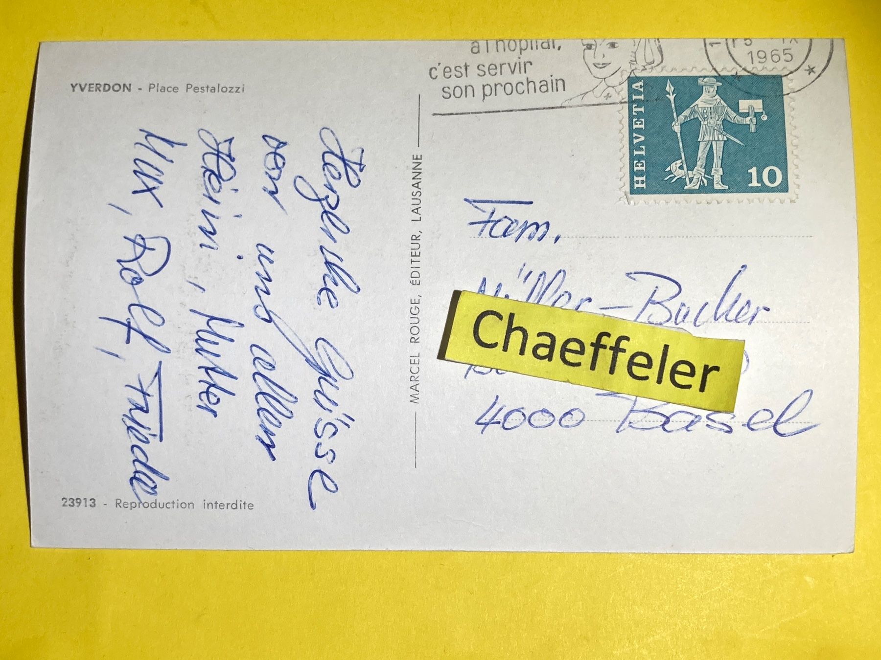Cartoline postali: 1965 Yverdon - Place Pestalozzi – Usato da Zürich venduto da Chaeffeler 1