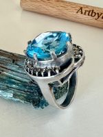 Art Déco Ring Silber MPze – blauer Statementstein Markasiten