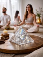 Lemurian Bergkristall-Pyramide mit Regenbogen ✨ 9.6 x 9.6 cm