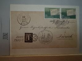 AK mit Bild von Briefmarke 1843 Schweiz