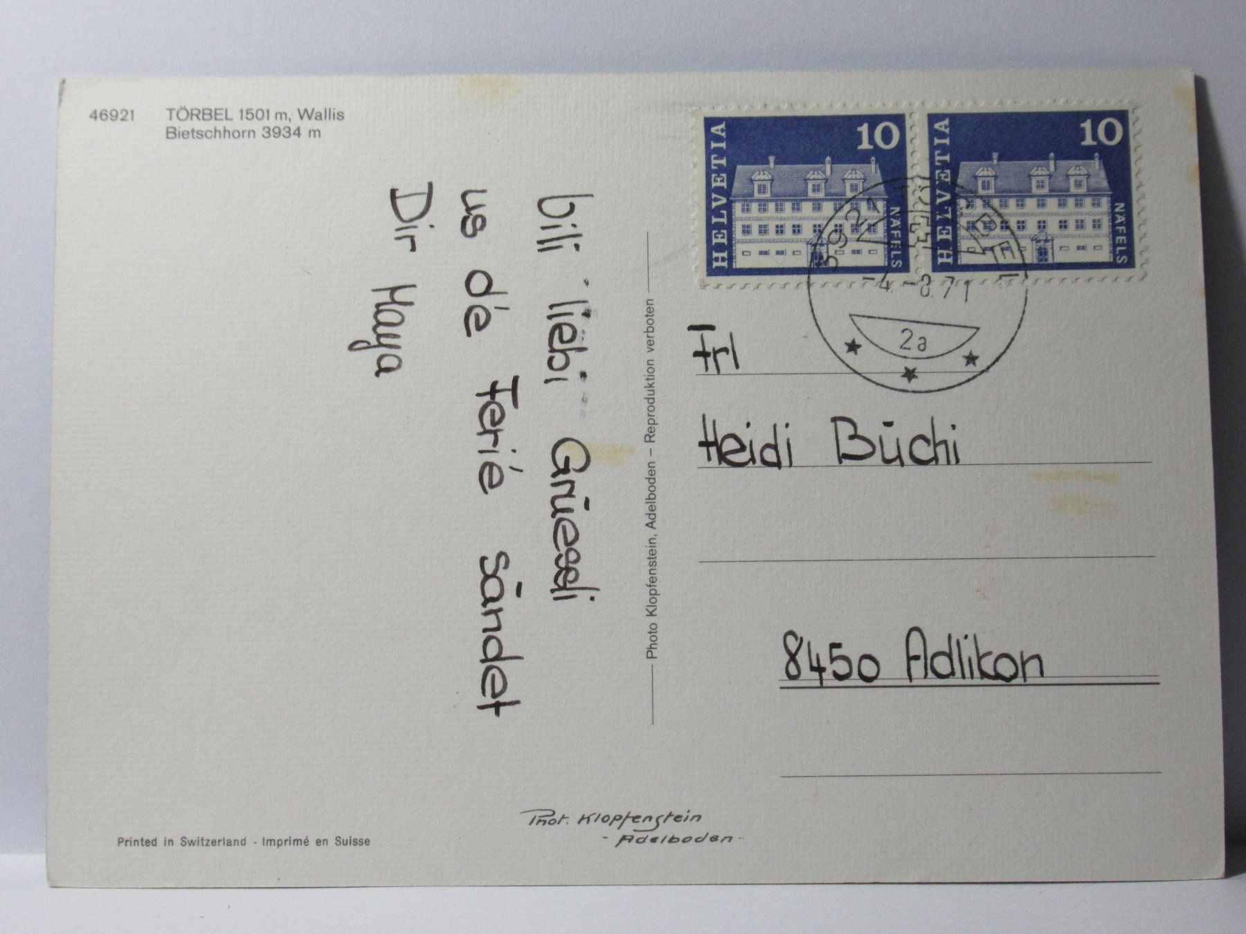 Ansichtskarten: Törbel , Bietschhorn  1971 – Gebraucht aus Grenchen von Bluemchen1900 2